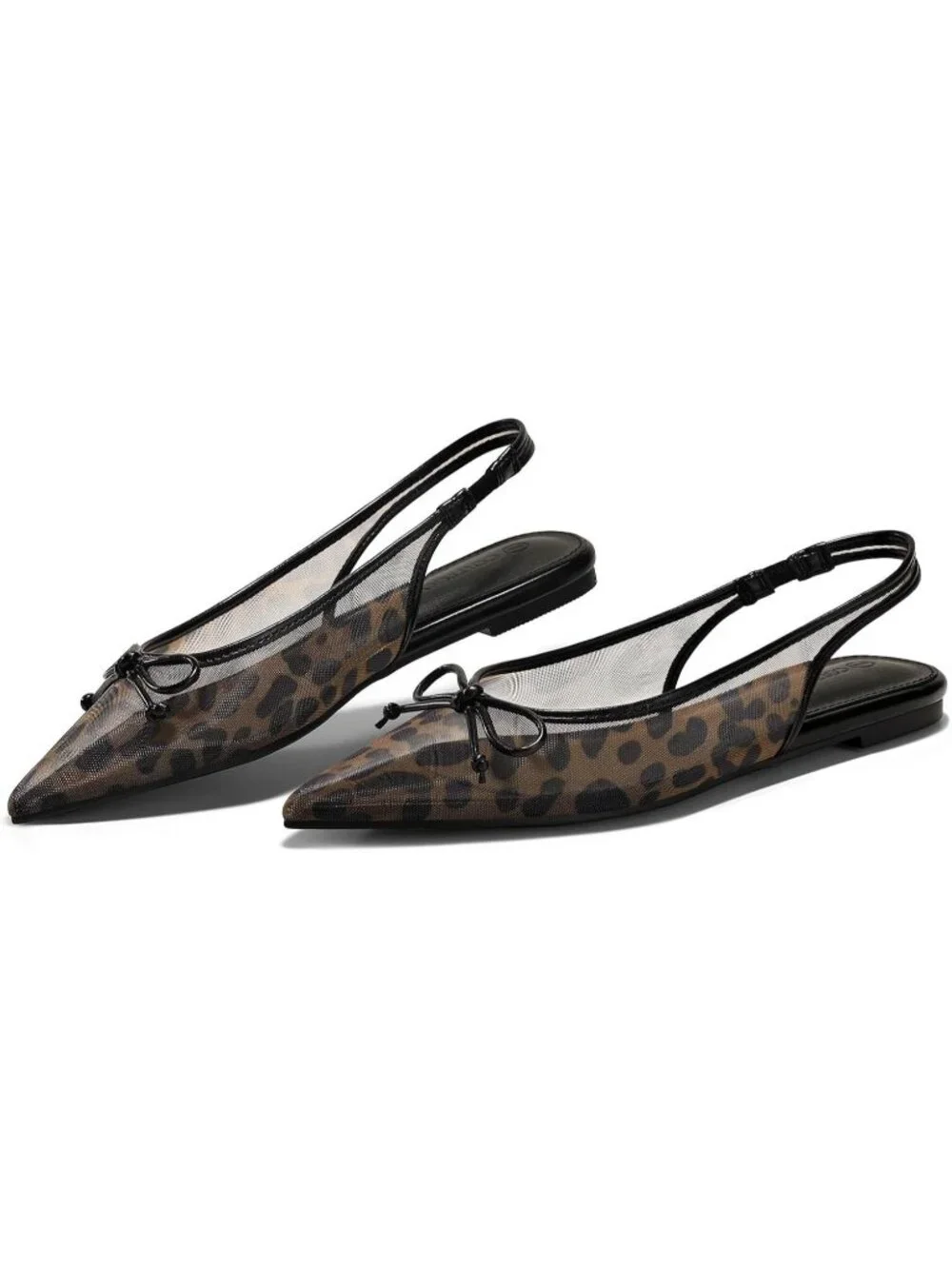 〽️Women's Leopard Slingback Flats Bow Closed Pointed Toe Low Heel Sandals Shoes